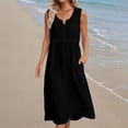 thumbnail image 4 of cocolona Summer Linen Dress Women V Neck Sleeveless Pleated Flowy Long Dress Fashion Solid Color Casual Vacation Beach Sundress, 4 of 4