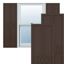 Ekena Millwork 18"W x 68"H True Fit PVC Cedar Park Fixed Mount Shutters, Raisin Brown (Per Pair - Hardware Not Included)