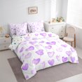 thumbnail image 4 of Manfei Cartoon Heart Pattern 7pcs Bedding Comforter Set,Girl Cute Loves Queen Bedding Sets,Purple White Queen Sheet Sets For Girls Teens,Microfiber Bedroom Decor Reversible, 4 of 9