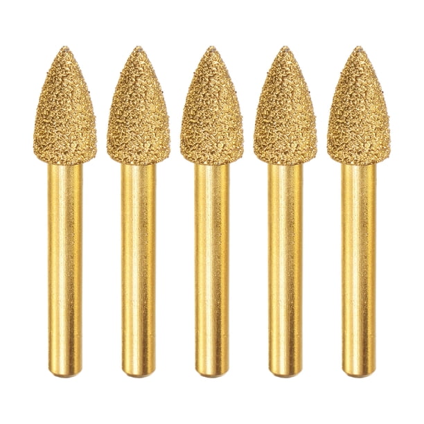 5 Piezas Diamante Montado Punto 10,5mm Soldada Amoladora Cónica Cabeza 6mm Vástago Esmerilado Giratorio Taladro Mármol Piedra Tallado Herramienta