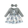 thumbnail image 2 of UQJfacai Toddler Baby Girl Long Sleeve Dress Ribbed Knit Patchwork A-Line Cute Floral Print Princess Dresses with Bowknot 6M-3T, 2 of 8