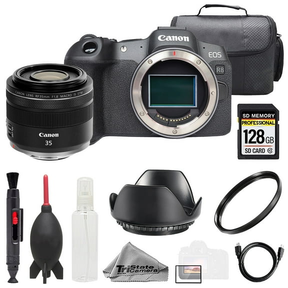 Canon EOS R8 Camera   RF 35mm f/1.8 Macro IS STM Lens  128GB  Bag  UV Filter- Basic Kit (International Version)
