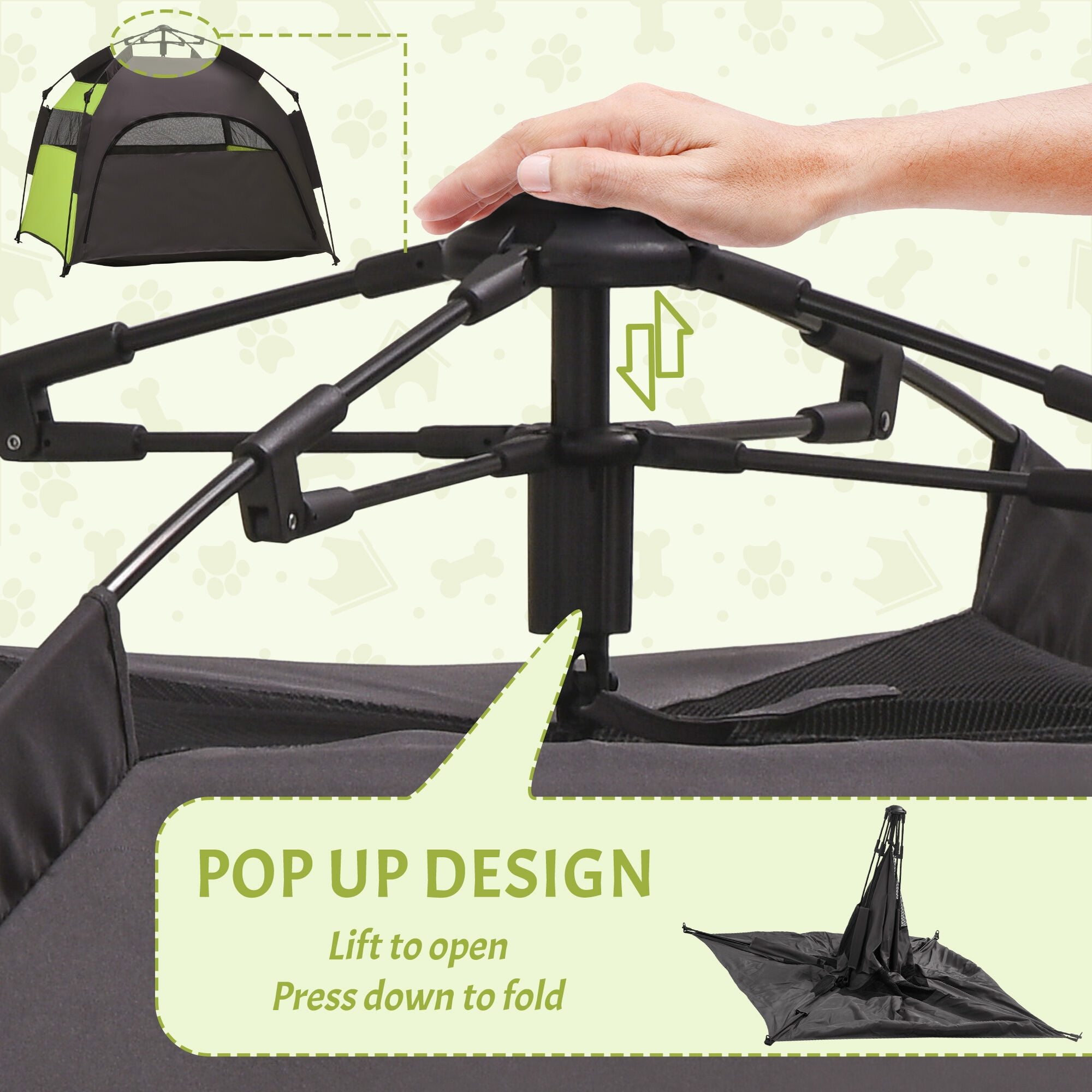 Orthopedic Dog Bed, PawHut Pop Up Dog Tent for Extra Large and Large Dogs, Portable Pet Camping Tent with Carrying Bag for Beach, Backyard, Home, Green, Green Dog Bed,Fabric Cat Bed