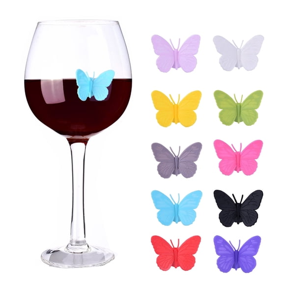 ACDANC Wine Glass Charms Set of 10 Silicone Drink Glass Markers&Wine Charm Tags with Suction Cup for Stemless Glasses,Beer Mugs&More
