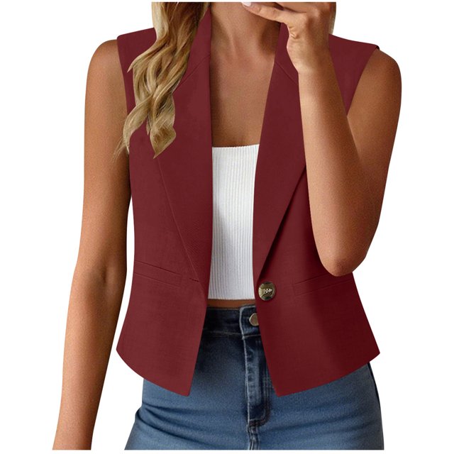 tarylea Hauts Décontractés pour Femmes Col Rabattu Vestes Blazer Sans Manches Couleur Unie Vestes de Costume Tendance Amples d'Été