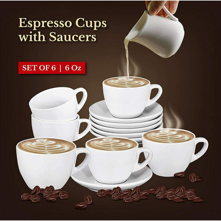 VICRAYS 6.5 oz Cappuccino Cups with Saucers, Set of 4, Ceramic Coffee Cup  for Au Lait, Double shot, Latte, Cafe Mocha, Tea (Black) - Vicrays Ceramics