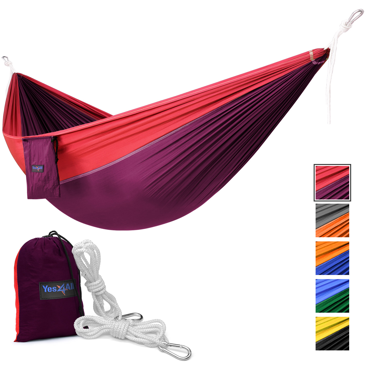 Yes4All Single Lightweight Camping Hammock with Carry Bag (Purple/Red
