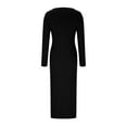 thumbnail image 5 of Efsteb Fall Long Sleeve Dresses for Women Square Neck Midi Dress Elegant Pleated Bodycon Evening Clothes Side Split Asymmetric Hem Prom Gown (Black,M), 5 of 6