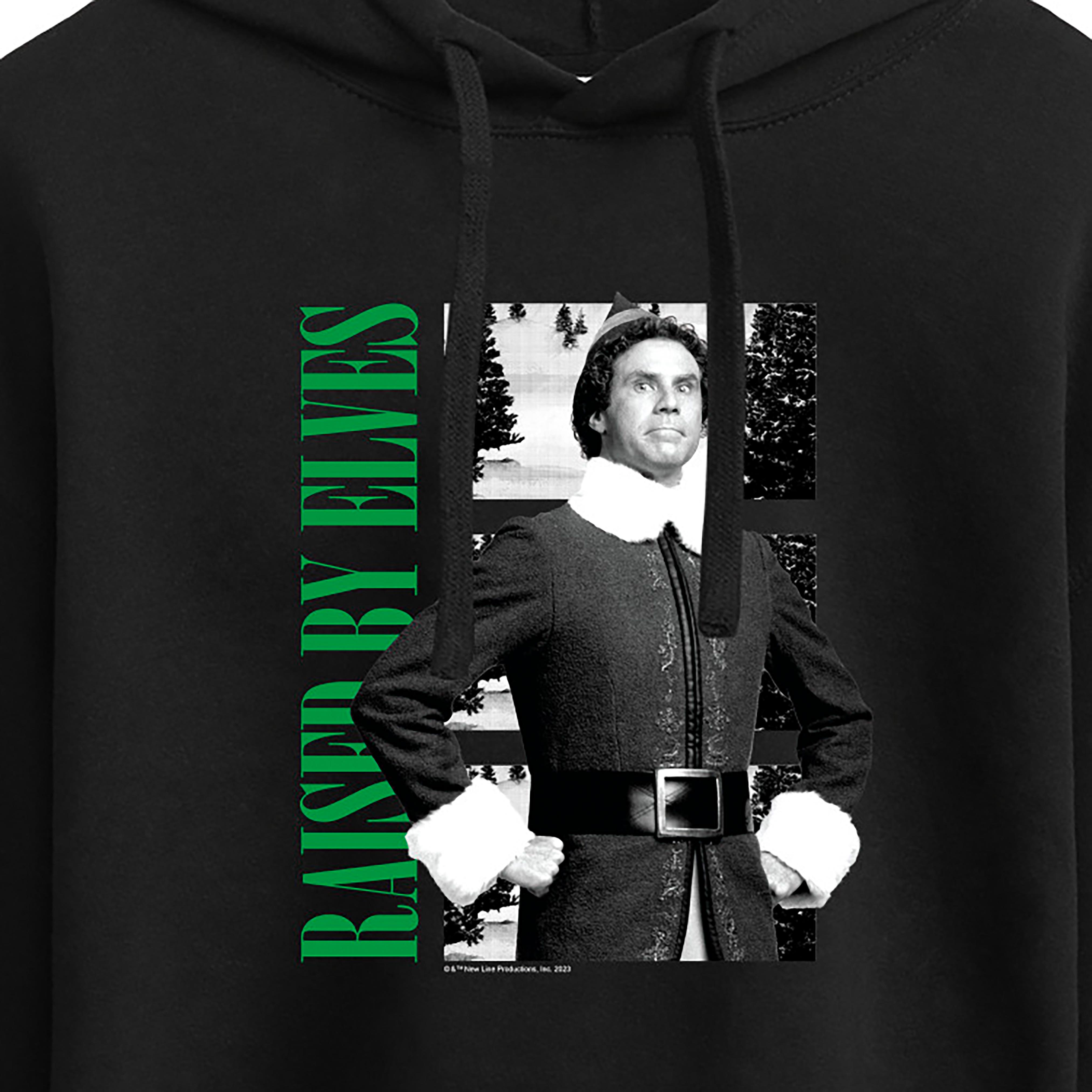 ELF - Christmas Raised By Elves  - Juniors Cropped Pullover Hoodie