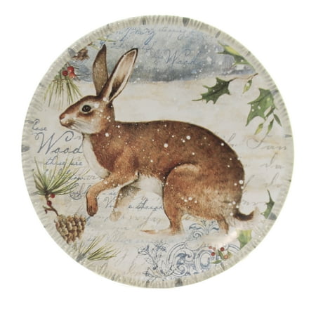 Tabletop WINTER LODGE CANAPE PLATE Ceramic Snow Christmas Rabbit 32231 Rabbit
