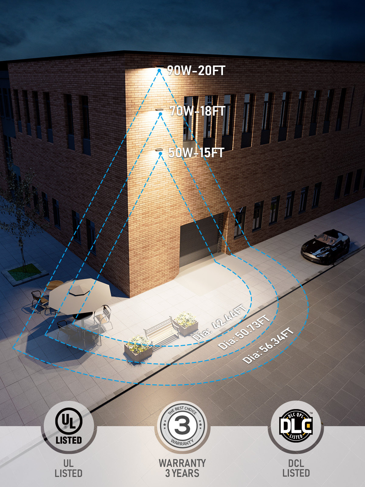 4 Pack 3CCT LED Flood Light with Knuckle, 0-10V Dimmable, 5000K/4000K/3000K Selectable, 10800LM/8400LM/6000LM, 120-277V, IP65