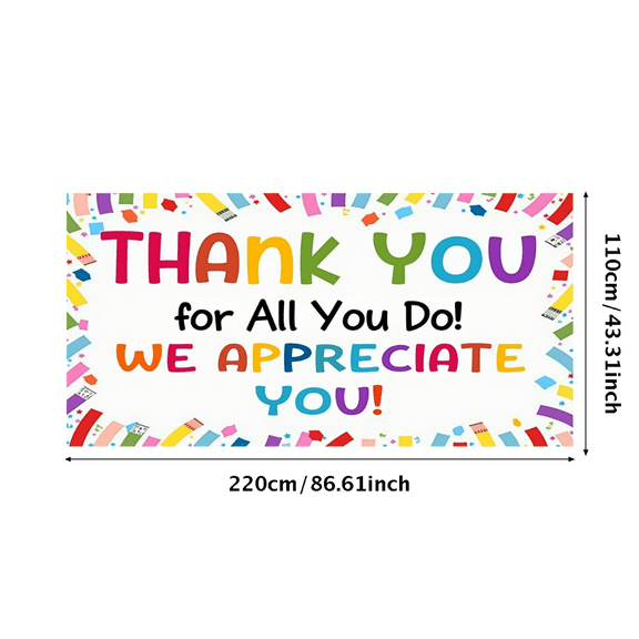 Colorful Theme Thank You Banner Decorative Design Appreciation Banner for Employee Recognition Event School Celebration Office Party