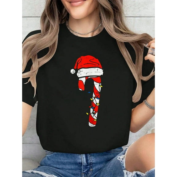 100% Cotton Christmas Candy Cane Santa Xmas Toddler Youth Women Men T-Shirt Graphic Shirt Women