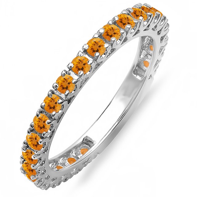 Dazzlingrock Collection 14K Round Citrine Eternity Sizeable Stackable Wedding Band, White Gold, Size 8