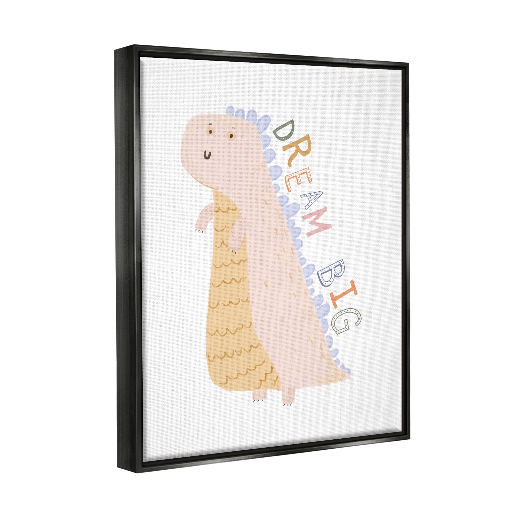Stupell Industries Dream Big Pastel T-Rex Animals & Insects Painting Black Floater Framed Canvas Art Print Wall Art, 17 x 21