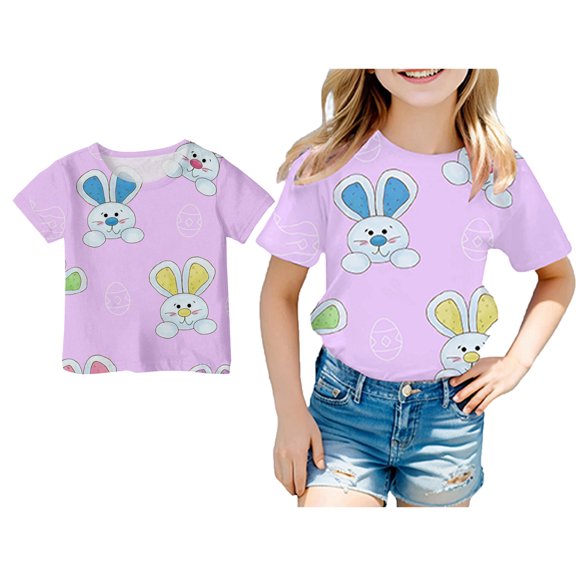 Kids Girls Easter Outfit Short Sleeved T Shirt Red Easter Graphic Tees Girls Tees Summer Easter Easter Outfit Size 8-9 Years