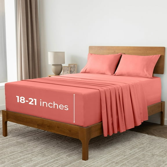 Mellanni Sheet Set Brushed Microfiber, Extra Deep Pocket, 4 Piece California King, Coral