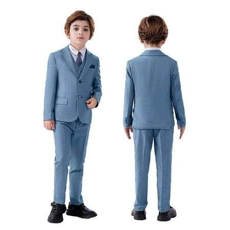 ETHAN Boys' Suits Slim Fit 5 Pieces Boys Formal Suit Set for Wedding Suit Ring Bearer Suit Grey Blue 2T