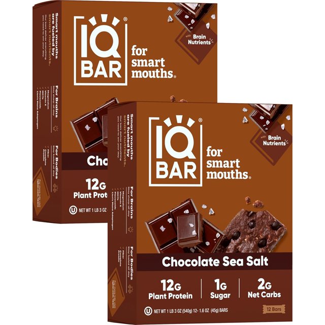 Brain and Body Plant Protein Bars - Peanut Butter Chip - 12 Count, Low Carb, High Fiber, Gluten Free, Vegan Snacks - Low Sugar Keto Energy Bars