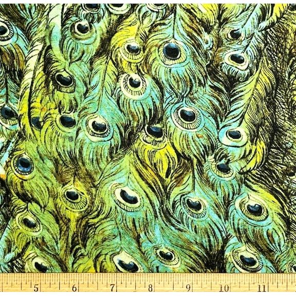 1/2 Yard - Peacock Feathers in Blue & Green Cotton Fabric (Great for Quilting, Sewing, Craft Projects, Throw Pillows & More) 1/2 Yard X 44" Wide