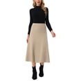 thumbnail image 2 of INSPIRE CHIC Women's Ribbed Knit A-Line Skirts Elastic High Waist Stretchy Sweater Midi Skirt M Khaki, 2 of 6