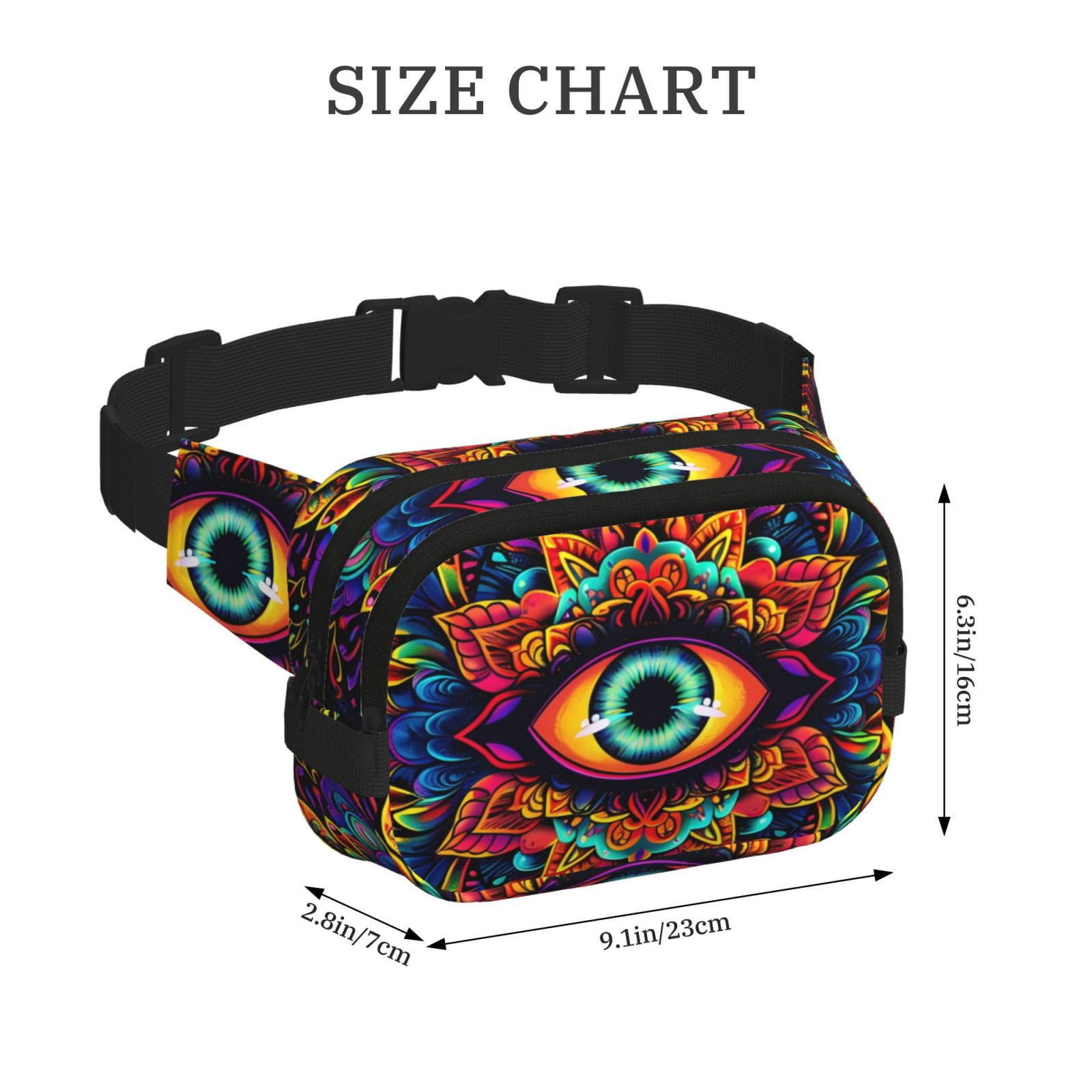Kdxio Vibrant Psychedelic Eye Crossbody Double Layer Waist Bag Belt Bag for Unisex Fanny Pack Fashion Waist Packs for Hiking Running Shopping Traveling