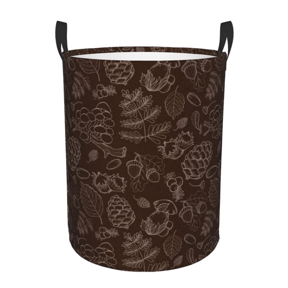 Balery Autumn Brown Plants Cesta de ropa redonda con asas, impermeable, independiente, para ropa, juguetes, dormitorio y familia-Small
