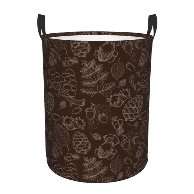 Balery Autumn Brown Plants Cesta de ropa redonda con asas, impermeable, independiente, para ropa, juguetes, dormitorio y familia-Small