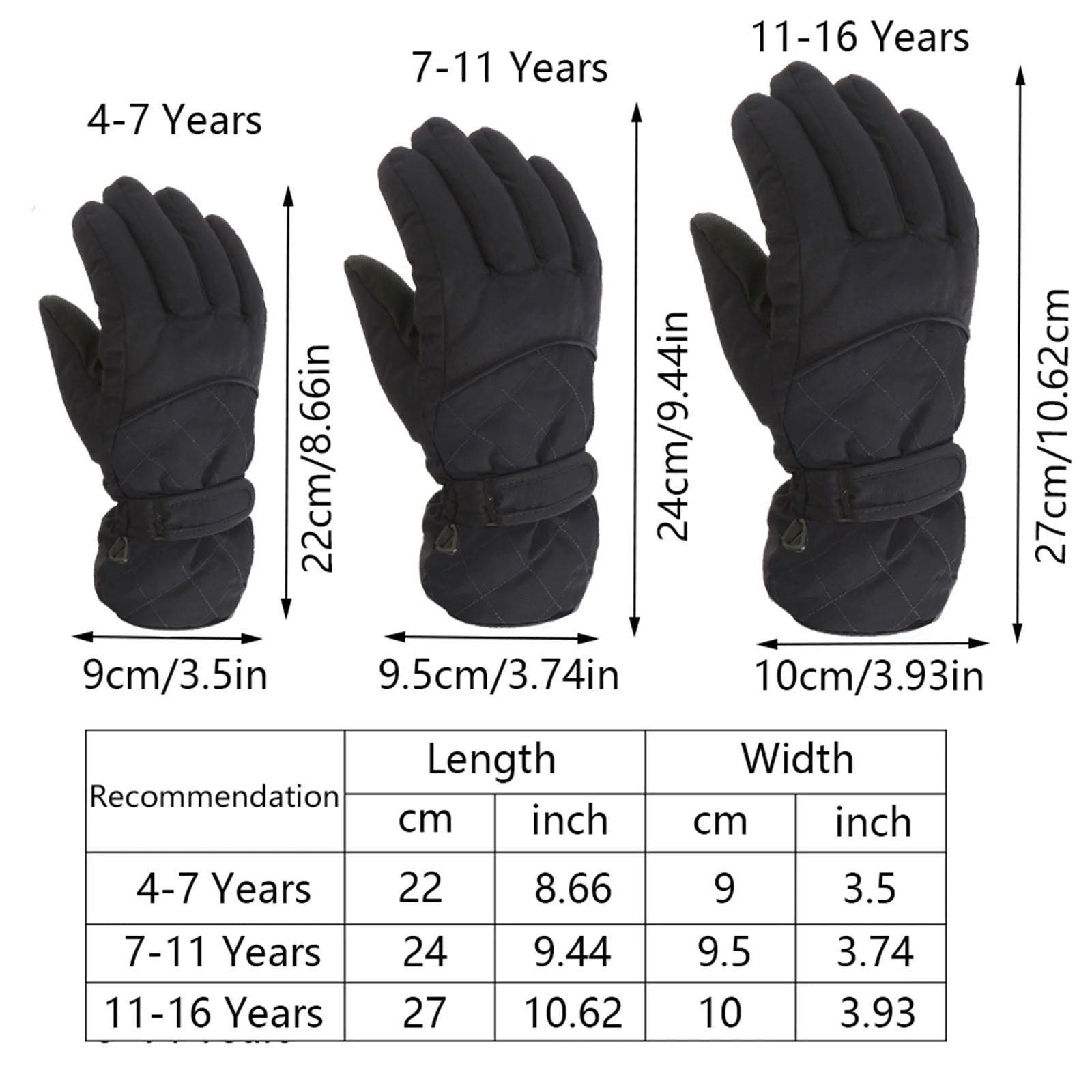 Staki Kids Children Ski Gloves Winter Snow Gloves Waterproof Winter Warm Glove for Snowboarding Sledding(Black,11-16 Years)