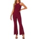thumbnail image 2 of INSPIRAR CHIC Mono de Cuello Halter para Mujeres Sin Mangas de Cintura Alta con Corte en la Parte Inferior Pierna Acampanada Mono Elegante M Rojo Vino, 2 of 6
