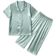 thumbnail image 2 of DAKIMOE Silk Satin Pajama Set for Women Capri Pajamas Short Sleeve Button Down Two Piece Pjs Sleepwear Soft Loungewear Nightwear, 2 of 9