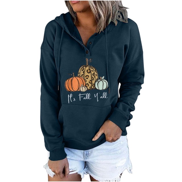 Blusa de manga larga con bolsillo estampado a la moda para mujer, blusas informales, sudaderas con botones Pompotops FGAJ17275
