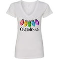 thumbnail image 3 of Inktastic Merry Christmas Rainbow Holiday Lights Women's V-Neck T-Shirt, 3 of 5