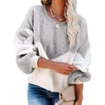 thumbnail image 2 of Women Crew Neck Pullover Sweater Fashionable Casual Loose Color Blocking Women Long Sleeve Sweater Grey L, 2 of 6