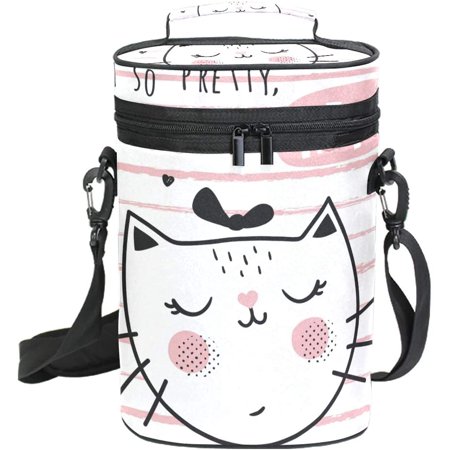 Cute Cats Face Insulated Wine Tote Bag - Holds 2 Bottles, Neoprene Cooler For Travel & Picnics