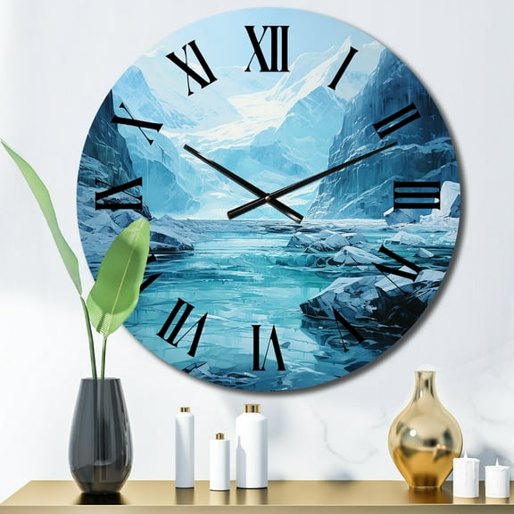 Designart "Blue Glacier Glacial Majesty painting" Landscapes Oversized Wall Clock