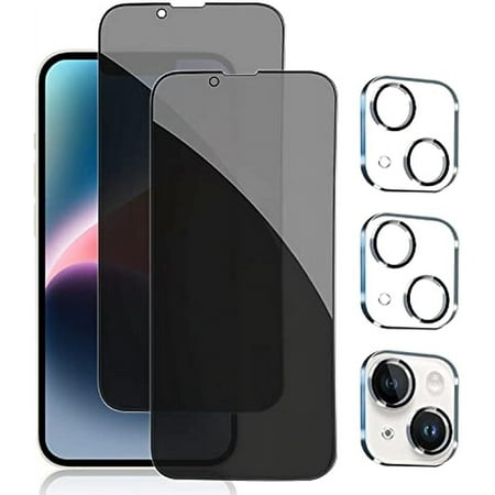 [2+2 Pack] iPhone 14 Plus Privacy Screen Protector with Camera Lens Protector Full Coverage Anti-Spy Tempered Glass Film 9H Hardness Upgrade Edge Protection Easy Installation [6.7 inch]