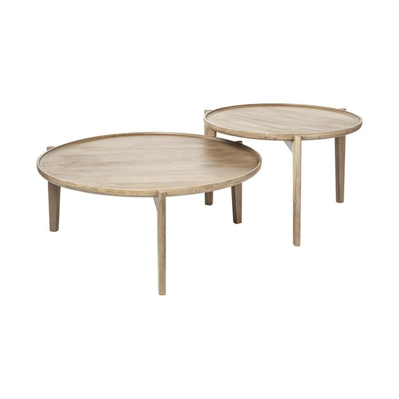 HomeRoots 376283 39.5 & 31.25 in. Round Solid Wood Nesting Coffee Tables - Set of 2