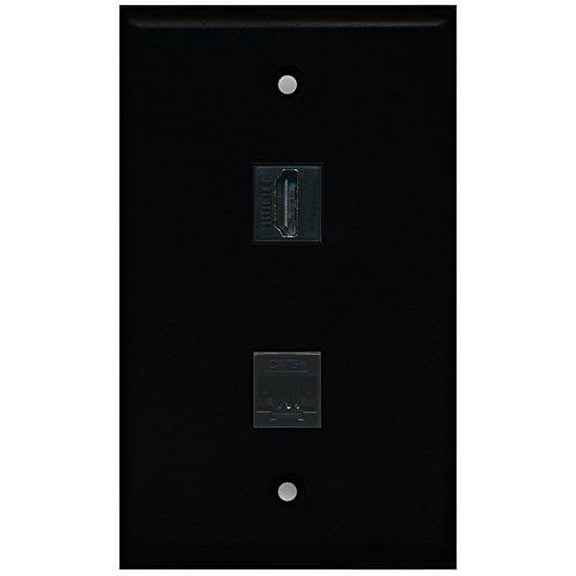 RiteAV - Black 1 Port HDMI 1 Port Cat5e Ethernet Black Wall Plate