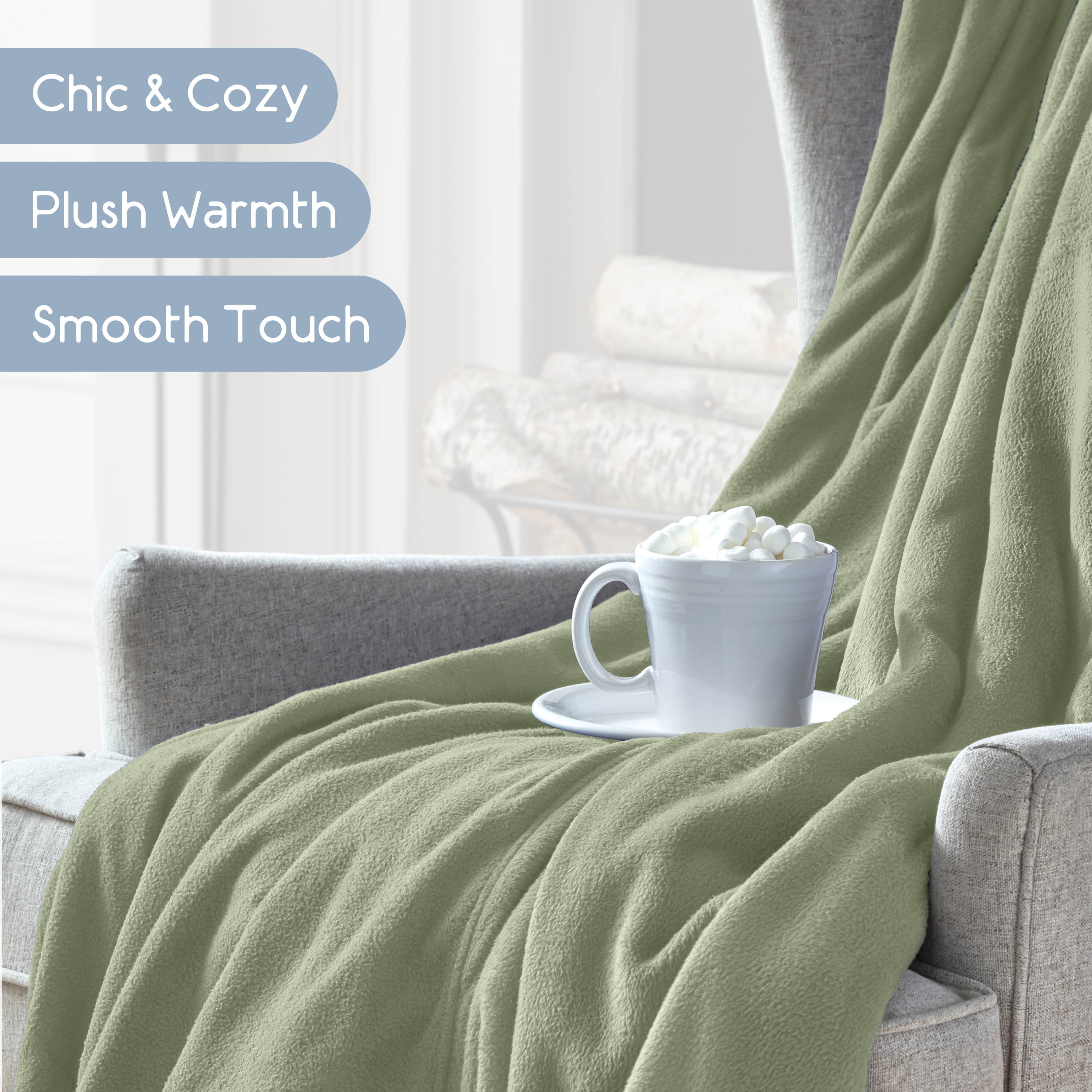Soft All-Season Microfleece Bed Blanket – Lightweight Cozy Throw – King Size – Green
