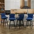 thumbnail image 3 of TEWLOSS 26" Swivel Counter Height Bar Stools Set of 4, Blue Velvet Kitchen Stools with Back, 3 of 10