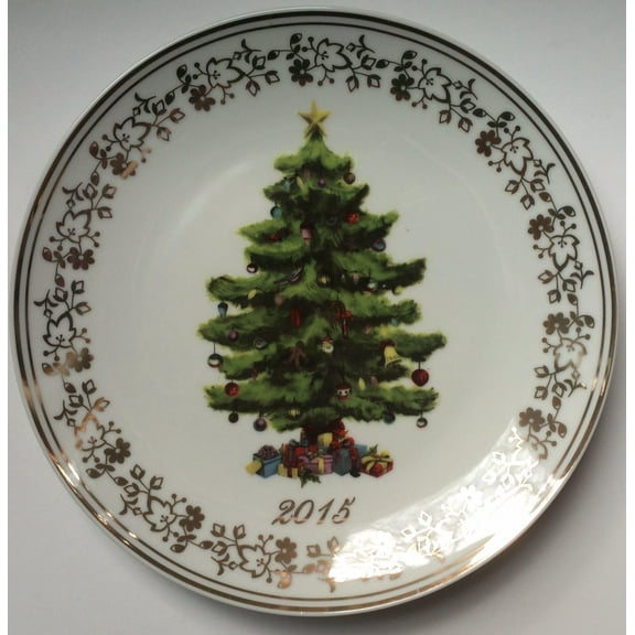 Avon 2015 Collectible Christmas Tree Plate With 18k Gold Accent w/ Original Box