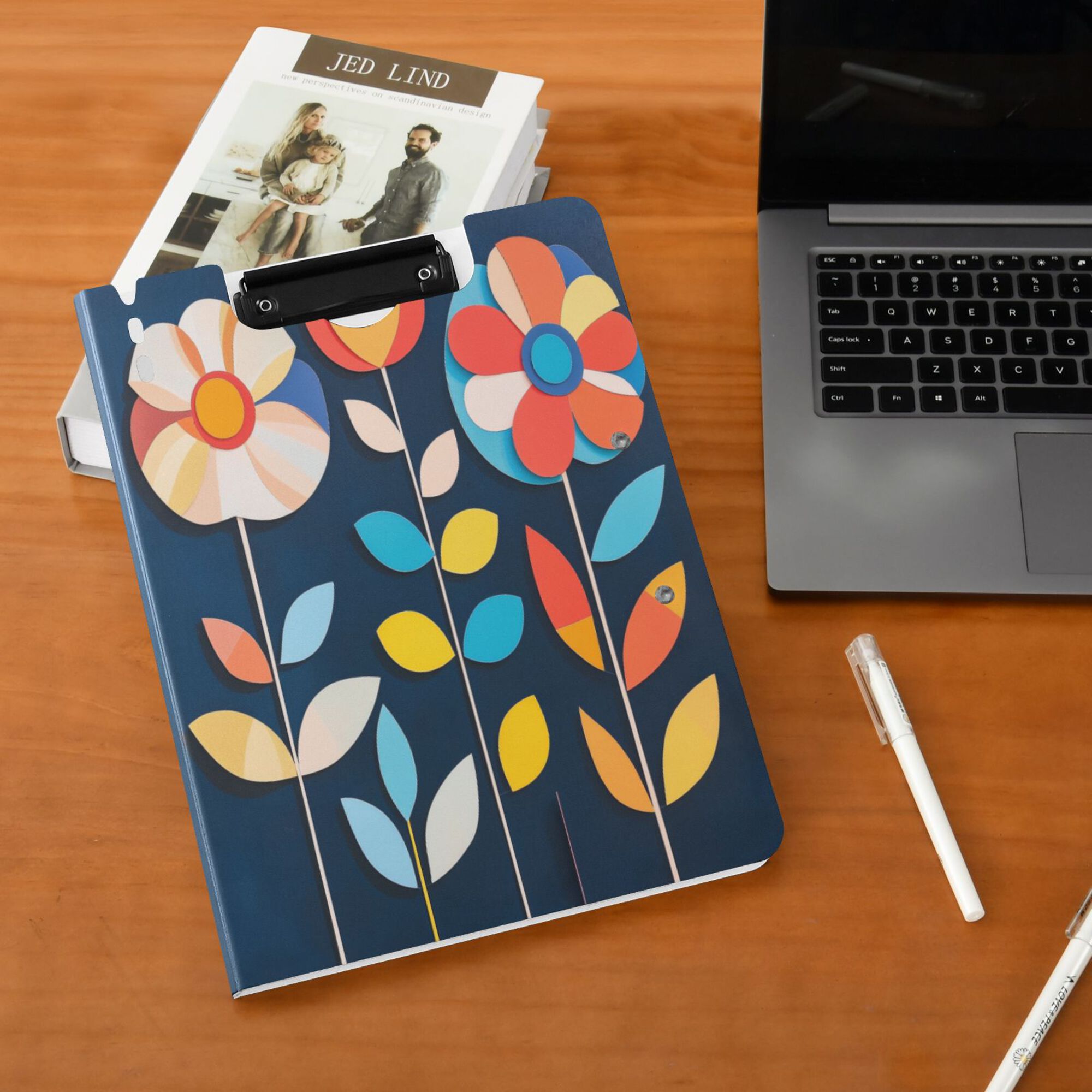 FORMRS A4 Clipboard Folder with Pen Holder Horizontal Foldable School Office Binder, Simple Floral