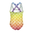 thumbnail image 5 of Uorisanigo Green and Yellow Mermaid Scale Girls Swimsuit Size 5-6 One Piece Sport Halter Swimwear with Crossback Straps Summer Beach Bathing Suit, 5 of 7