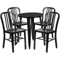 Flash Furniture Thomas Commercial Grade 24" Round Black Metal Indoor-Outdoor Table Set with 4 Vertical Slat Back Chairs