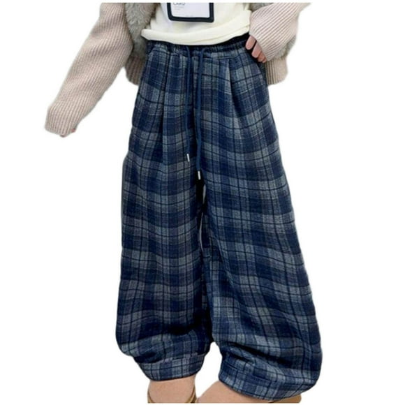 EGNMCR Full Length Pants Boys And Girls Plaid Pants Children's Warm Sanitary Pants And Big Children's Thick Casual Pants Kid cotton pants