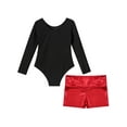 thumbnail image 4 of iiniim Kids Girls Shiny Diamonds Long Sleeve Gymnastics Leotard Bodysuit with Colorful Shorts Set Dancewear Red 8, 4 of 7