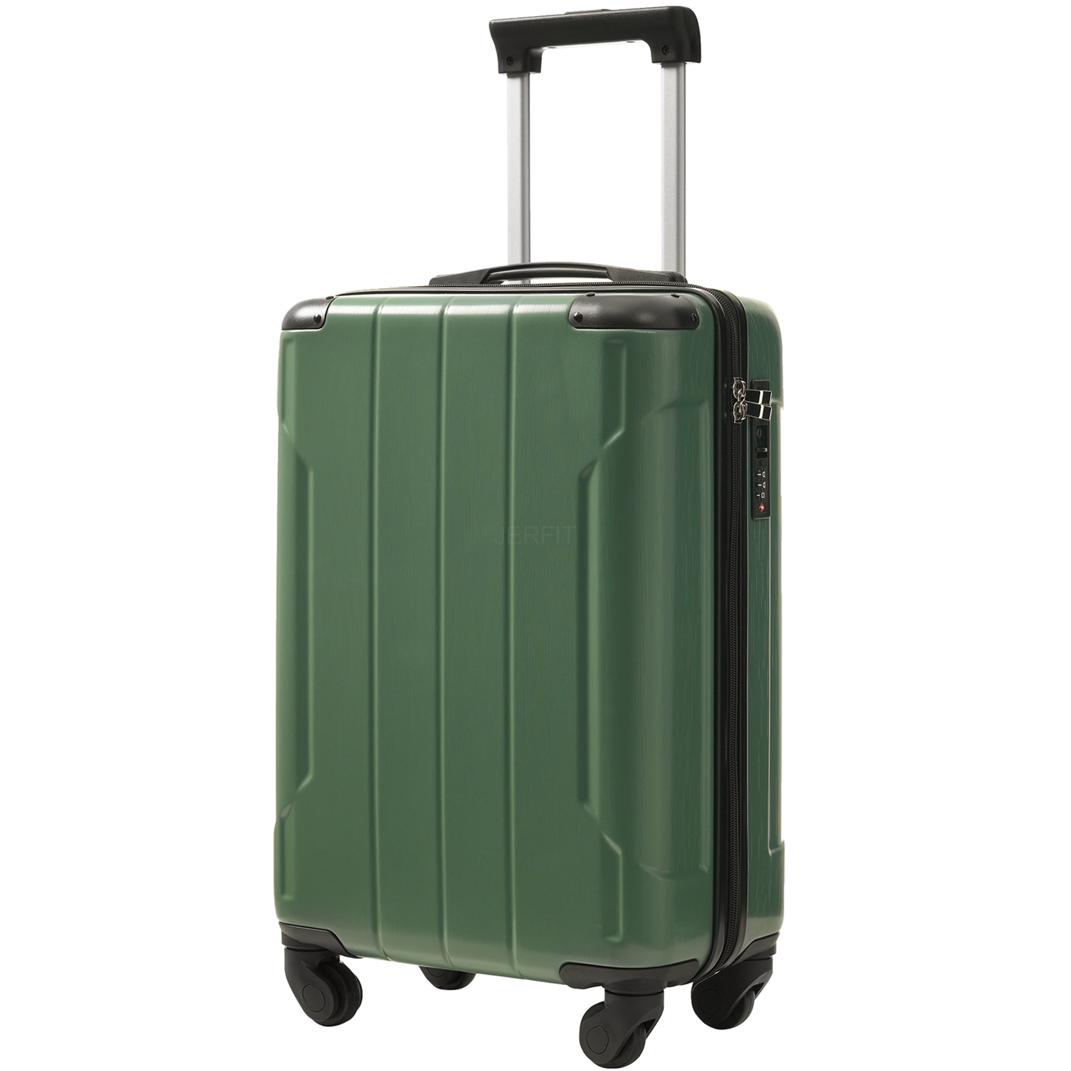 JERFIT 20-Inch Carry On Luggage with Spinner Wheels, TSA Lock & Packing Cubes, Hardshell ABS Suitcase for Travel, Blackish Green
