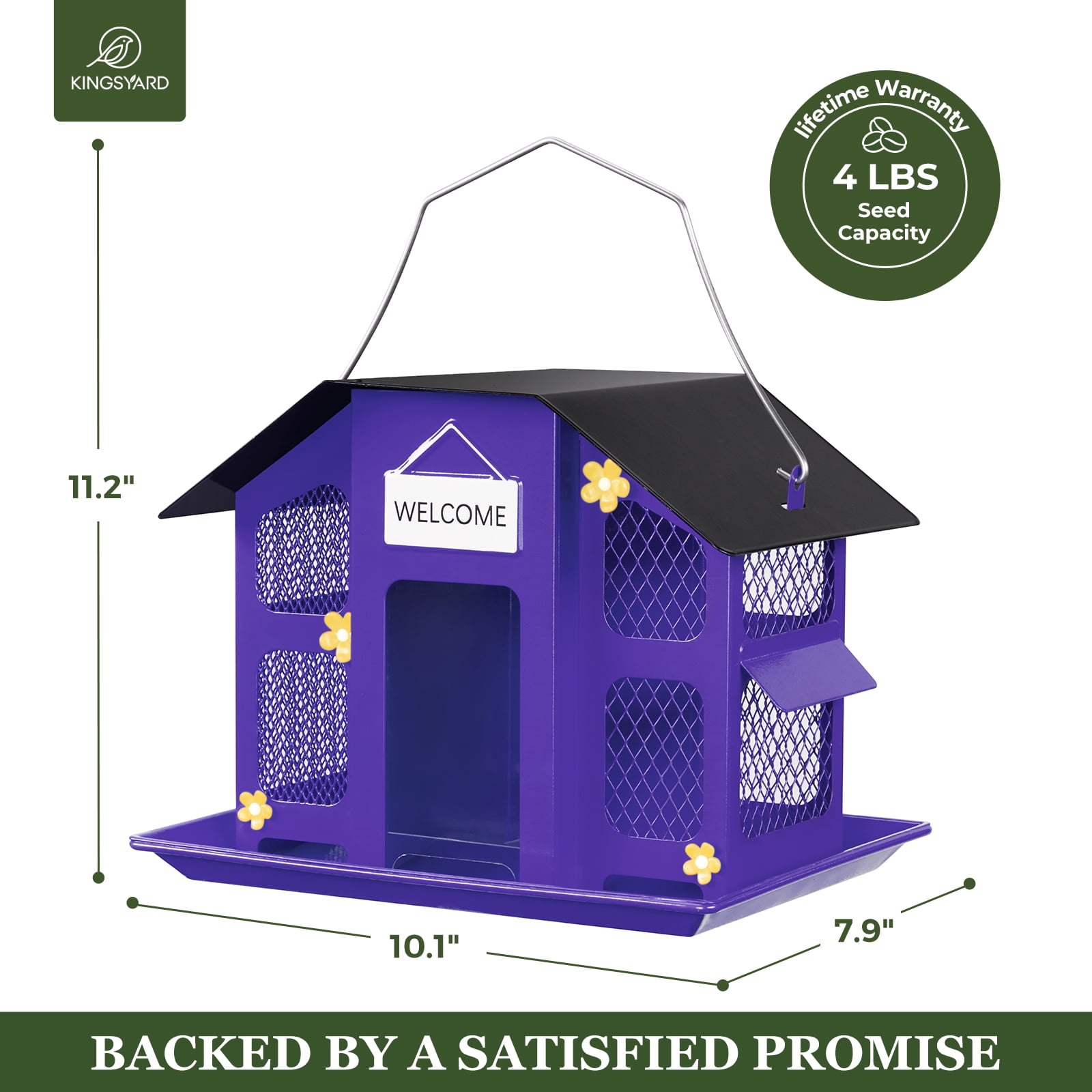 Kingsyard Metal Wild Bird Feeder House for Outdoor Hanging with Triple Feeders, Weatherproof, Purple