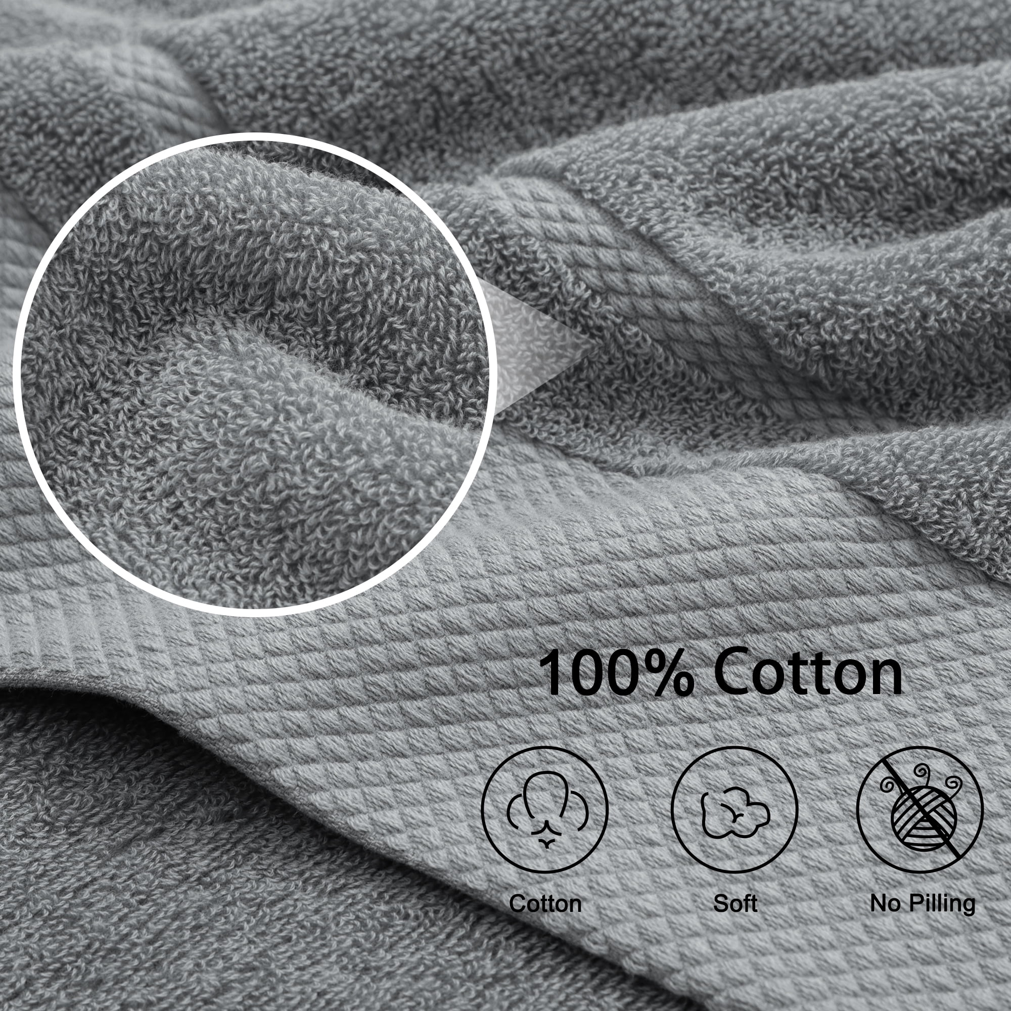 Unique Bargains 100% Combed Cotton 8 Piece Towel Set Soft 600 GSM Luxury Absorbent Gray